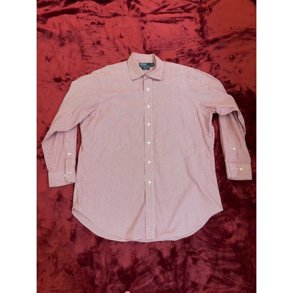 Polo Ralph Lauren Curham Classic Fit Gingham Shirt Red White Mens 16.5 32/33